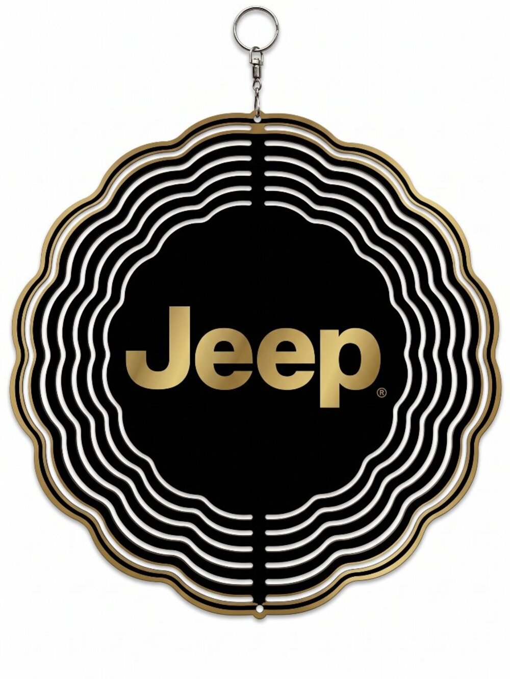 10" Jeep Logo Kinetic Wind Spinner - Gold Black Metal Hanging Yard Decor
